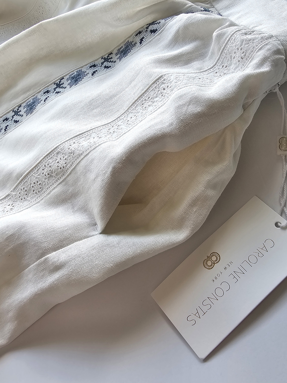 Caroline Constas White Maxi Skirt with Blue Floral Embroidery Small - NWT $189 - Picture 8 of 9